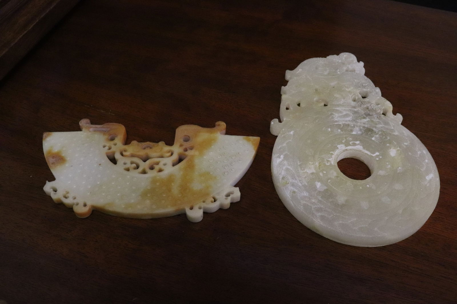 2 large jade like stone carved plaques (1 of 11)