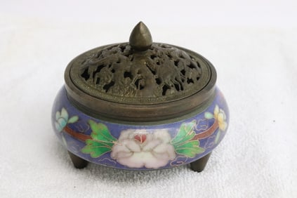 A cloisonne bronze covered censer