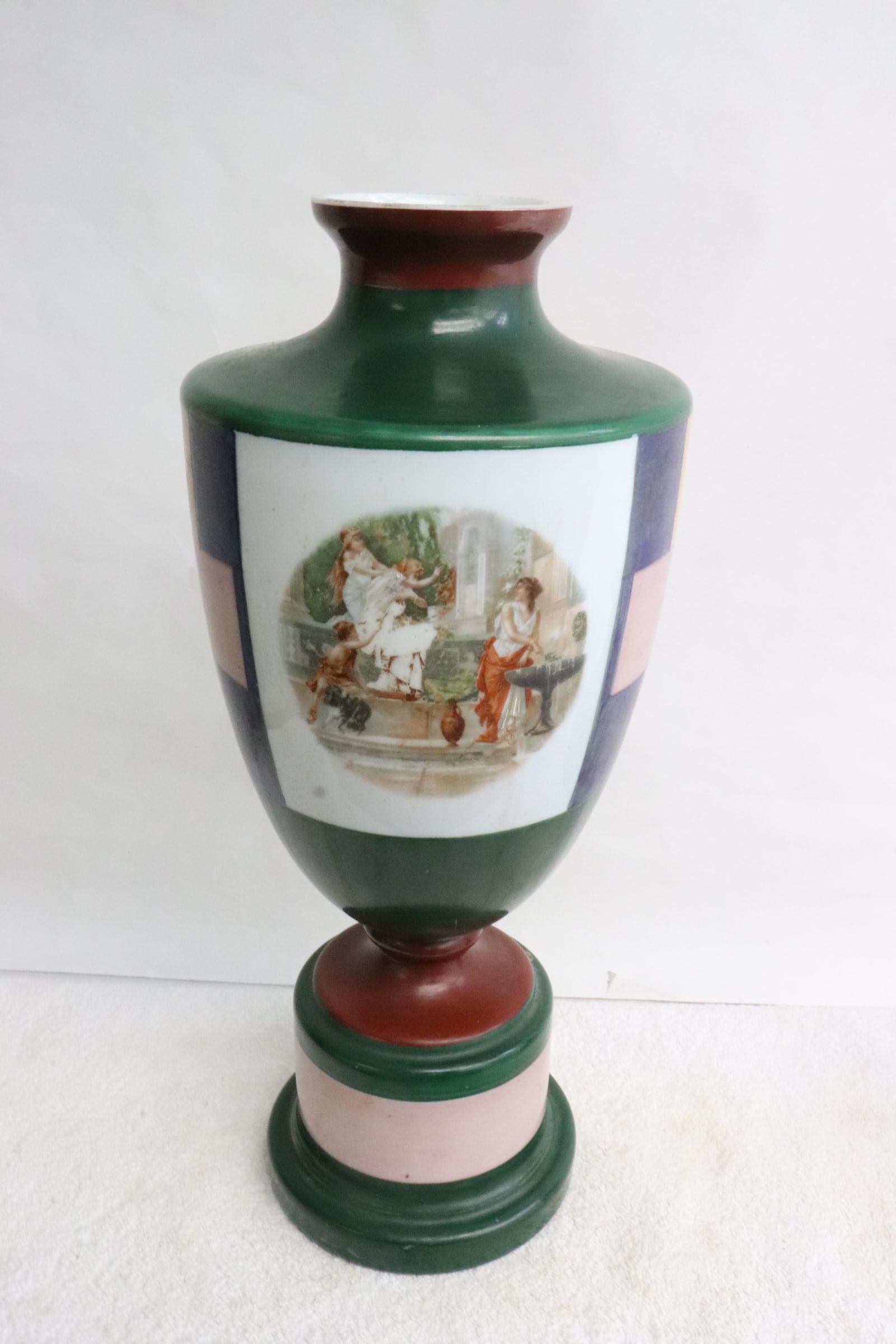 Fine European painted glass vase: Fine European painted glass vase, 16.5"x7.1"dia