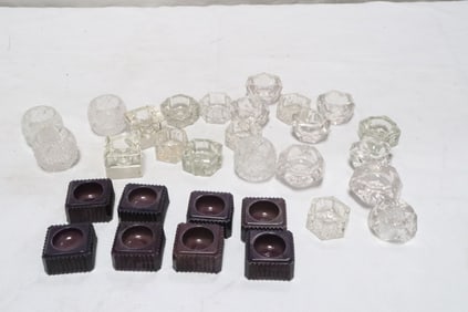 ~28 vintage crystal/ chocolate glass salt/ candle holders