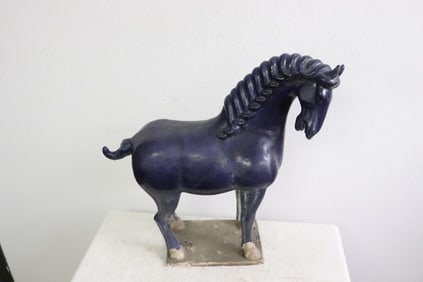 Large Chinese blue glazed earthenware horse