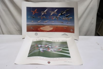 2 US Air force test flight poster signed by Mike Machat