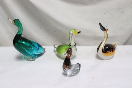4 murano style glass ducks