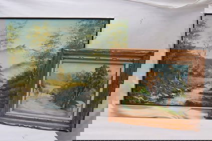 2 oil paintings of landscape scene
