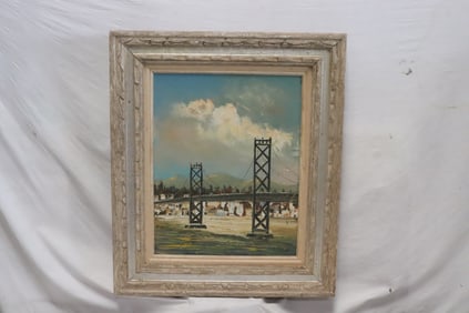 Oil on canvas painting of San Francisco bridge