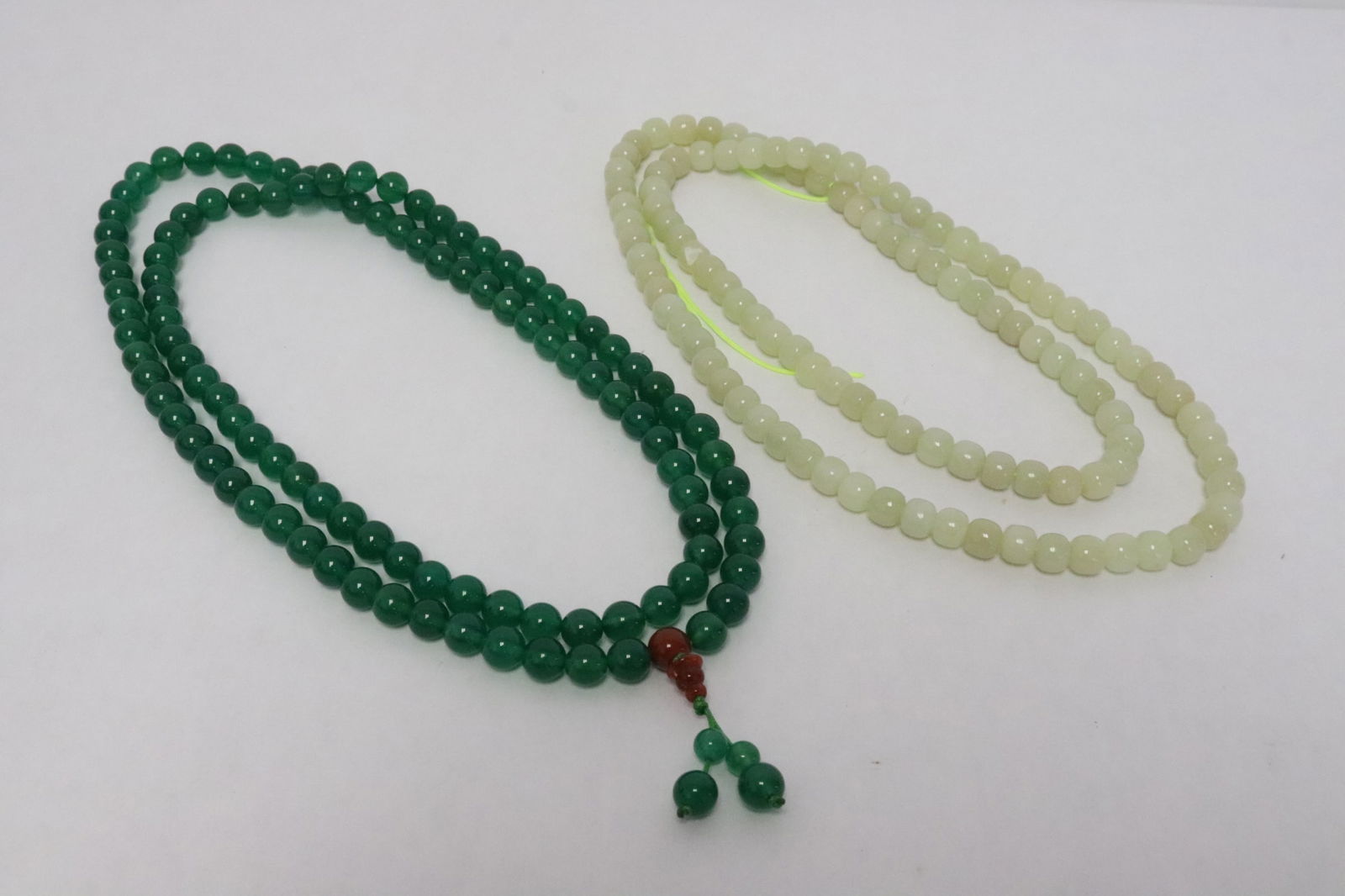2 Peking glass bead necklaces: 2 Peking glass bead (0.3"x0.3"dia - 0.33"x0.33"dia) necklaces (30"L, 34.8"L)