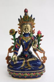 Chinese enamel on bronze sculpture of deity