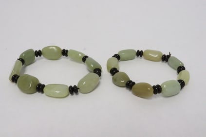 2 celadon pebble jade bead bracelets