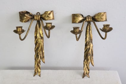 Pair gilt metal wall sconces