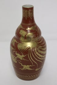19th c. Japanese kutani gold on orange porcelain vase
