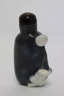 Overlay Peking glass snuff bottle: Overlay Peking glass snuff bottle, 2.85"x1.4"x0.85"