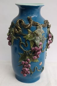Chinese blue background fahua style porcelain vase