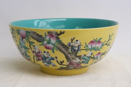 Chinese yellow background porcelain large bowl