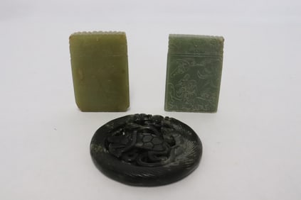 3 stone carved ornaments