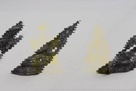 2 Chinese vintage miniature bronze sculptures: 2 Chinese vintage miniature bronze sculpture of deities, 1.5"H, 1.55"H