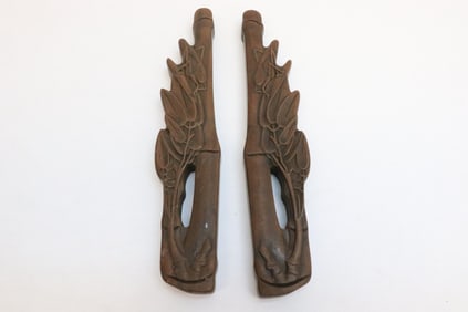 Pair carved wood scroll weight