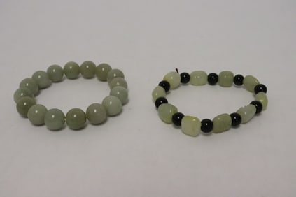 2 celadon jade bead bracelets