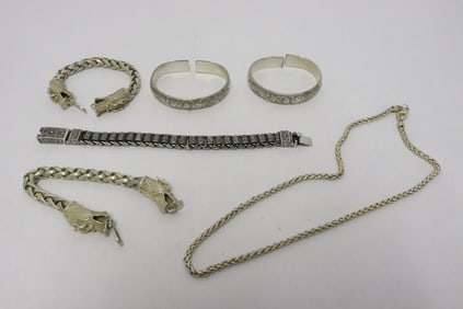 6 white metal bracelets