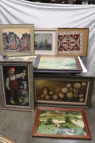 8 pieces; paintings, etchings, prints