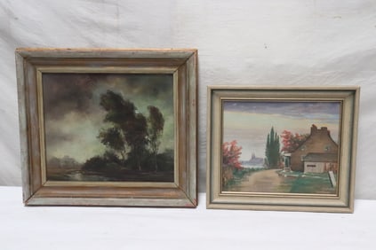 2 vintage oil paintings of landscape