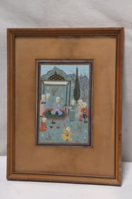 Framed Persian watercolor on paper