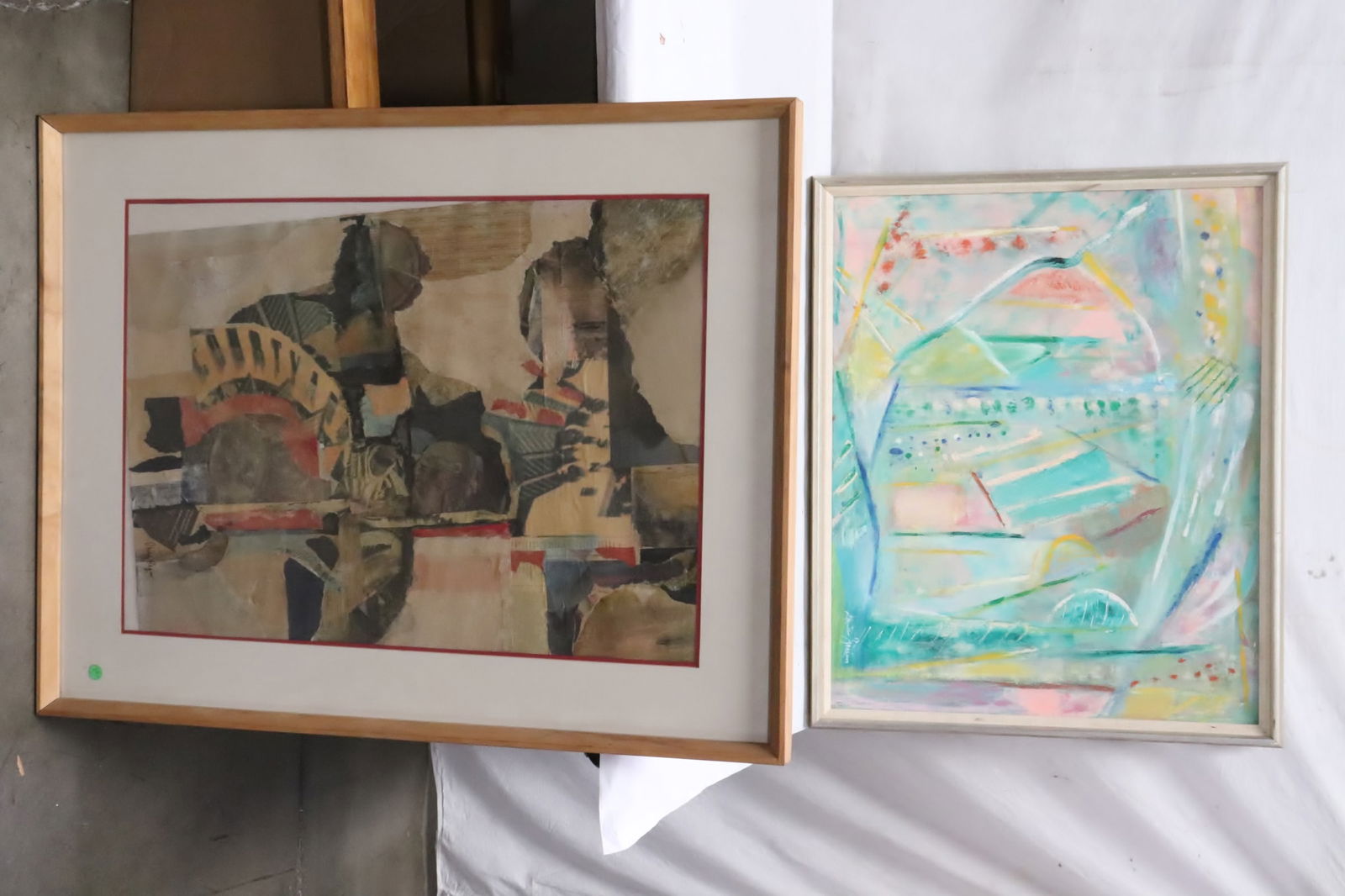 abstract pastel on canvas, & an abstract collage (signed) (1 of 9)