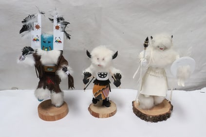 3 signed Kachina dolls