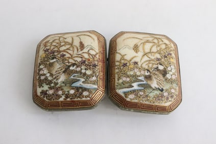 2 antique satsuma belt buckles