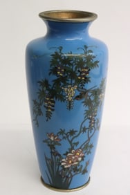 Japanese antique blue background cloisonne jar