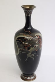Japanese antique black background cloisonne vase
