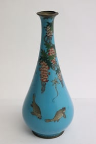 Japanese antique sky blue background cloisonne vase
