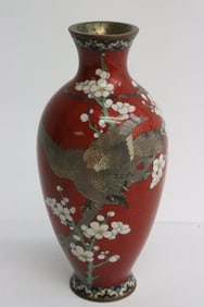 Japanese antique orange background cloisonne vase