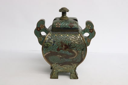 Japanese antique enamel on copper covered censer