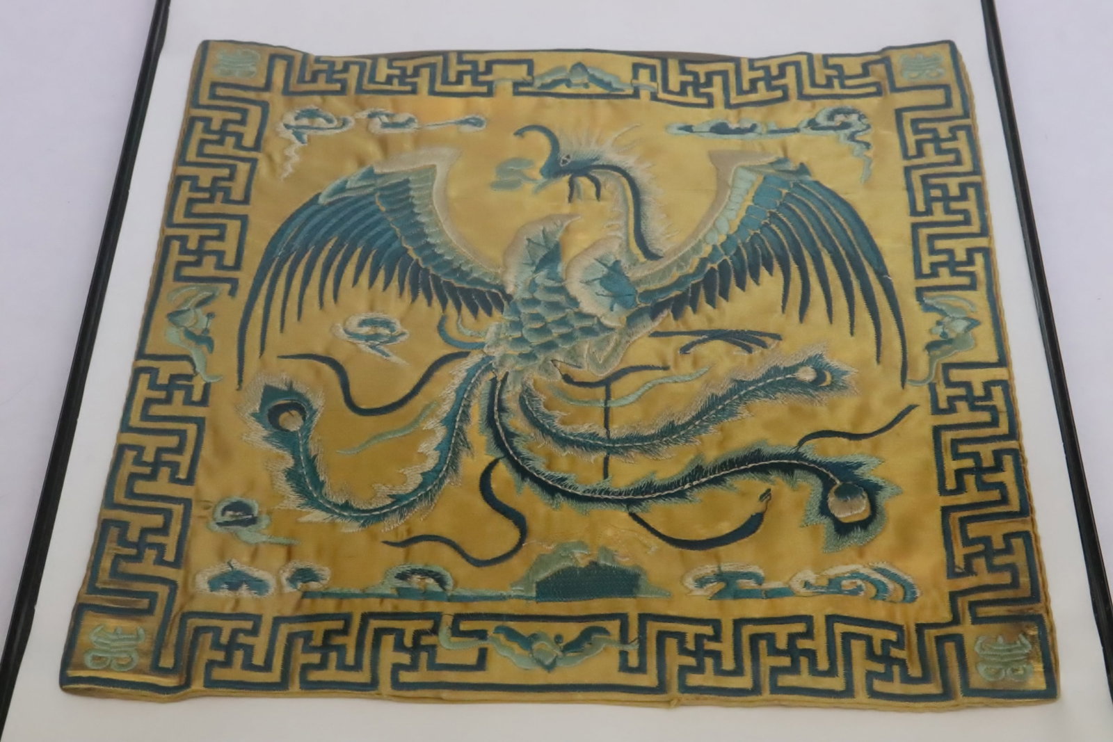 Antique Chinese framed rank patch: Antique Chinese framed rank patch, 10.1"x10" (F:14.15"x11.15"x0.6")