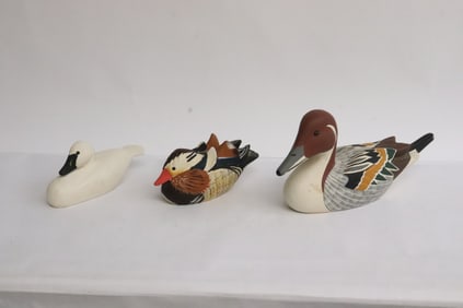 3 painted wood decoys by James Haddon