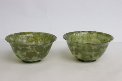 2 green jade carved bowls