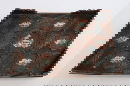 Chinese stone carved tray w/ mother of pearl inlaid