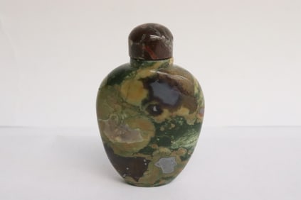 Chinese 19th c. pudding stone carved snuff bottle