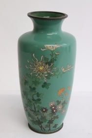 Japanese Meiji period green background cloisonne vase