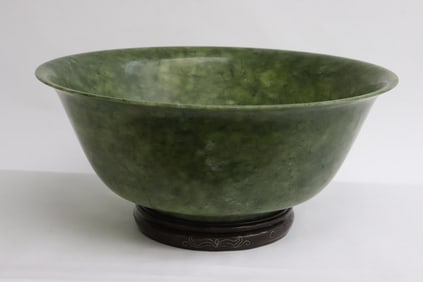 extra large 19th/20th c. spinach jade carved bowl