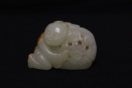 Chinese antique white jade carving depicting figure