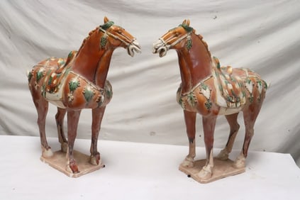 Pair massive Chinese sancai horses