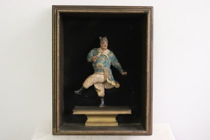 Antique Chinese roof tile in shadow box, chip