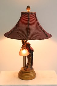 A vintage table lamp w/ parrot motif decorated base