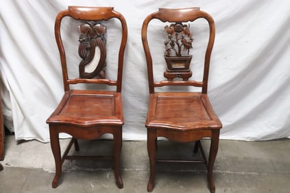 2 Chinese 19th c. rosewood side chairs w/ marble inset