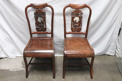 2 Chinese 19th c. rosewood side chairs w/ marble inset