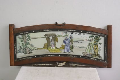 Chinese vintage framed famille rose porcelain plaque
