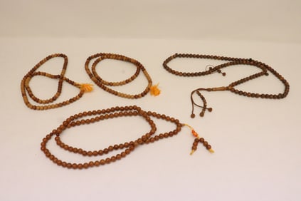 4 Chinese wood bead long necklaces