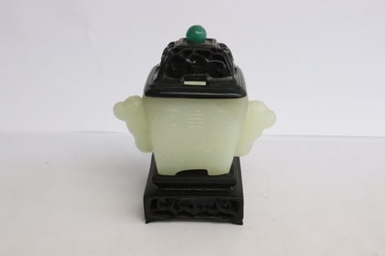 Chinese 19th c. Peking glass carved square cup