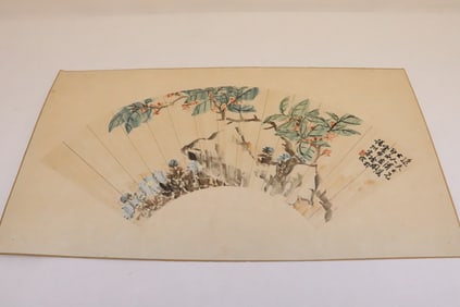 Chinese 19th century watercolor fan painting